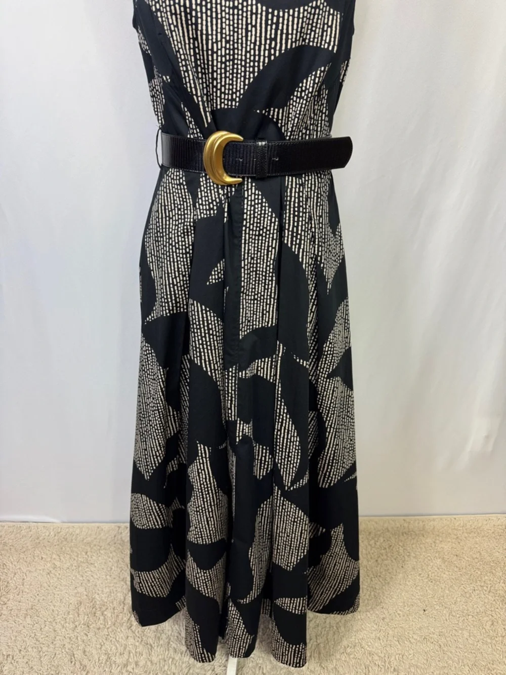 Donna Karan New York Cotton Sleeveless Belted Midi Dress Size 8 Black Tan - Picture 9 of 16